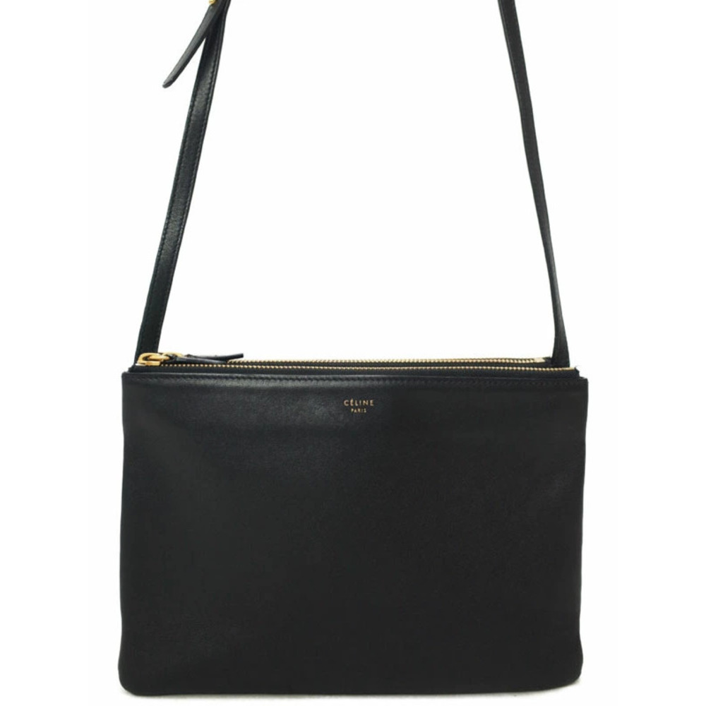 Celine Trio Leather Crossbody Bag Black